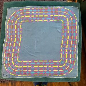 Bellotti Vintage Silk Scarf Blue Geometric Chain Link Pattern‎ Hand Rolled Edges